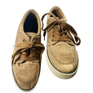 Cat and Jack Youth Boys Lace Up Boat Deck Camel Brown Canvas Shoes Size 5